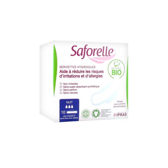Saforelle Algodón Protect Toallitas Nocturnas Algodón BIO x10