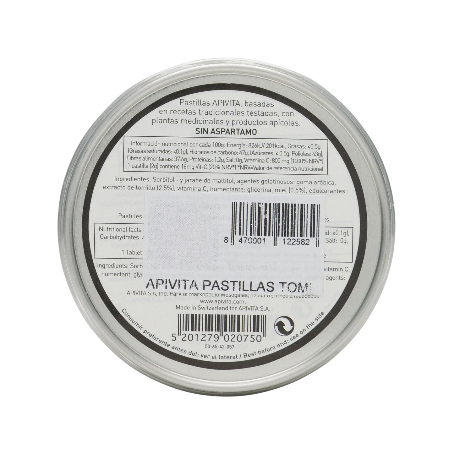 Apivita pastillas tomillo y miel sin azúcar 45g