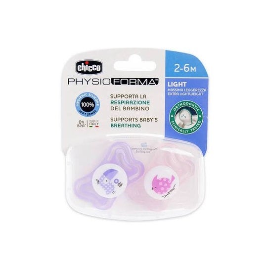 Chicco Chupete Silicona Physio Light Ortodontico Rosa 2-6 M 2 U