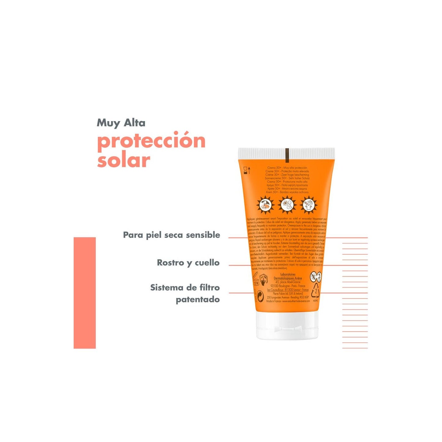 Avène Crema Solar Muy Alta Protección SPF50+ Piel Seca 50ml