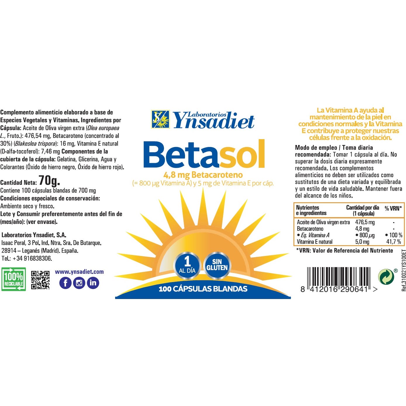 Ynsadiet Betasol 100 perlas