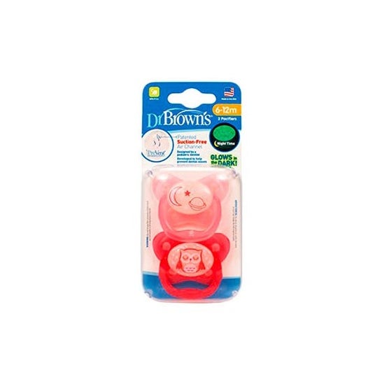 Dr Brown'S Chupete Silicona Nocturno 6 a 18 Meses Rosa 2 uds