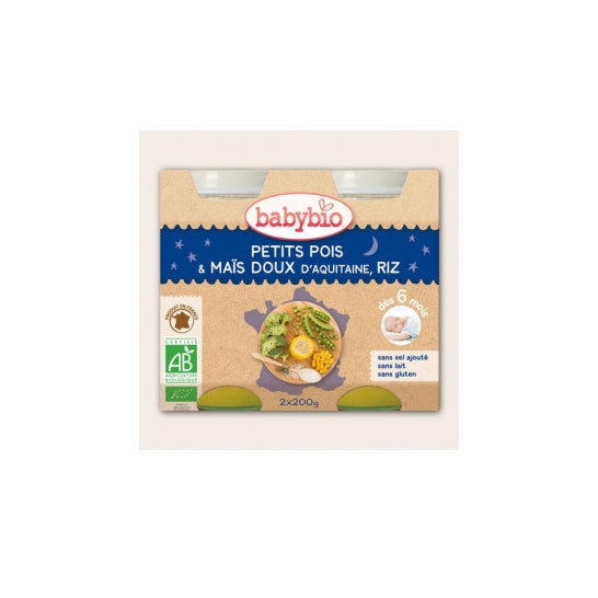 Jarra de Buenas Noches de Babybio PeasMasRiz BIO 6 meses 2 x 200 g