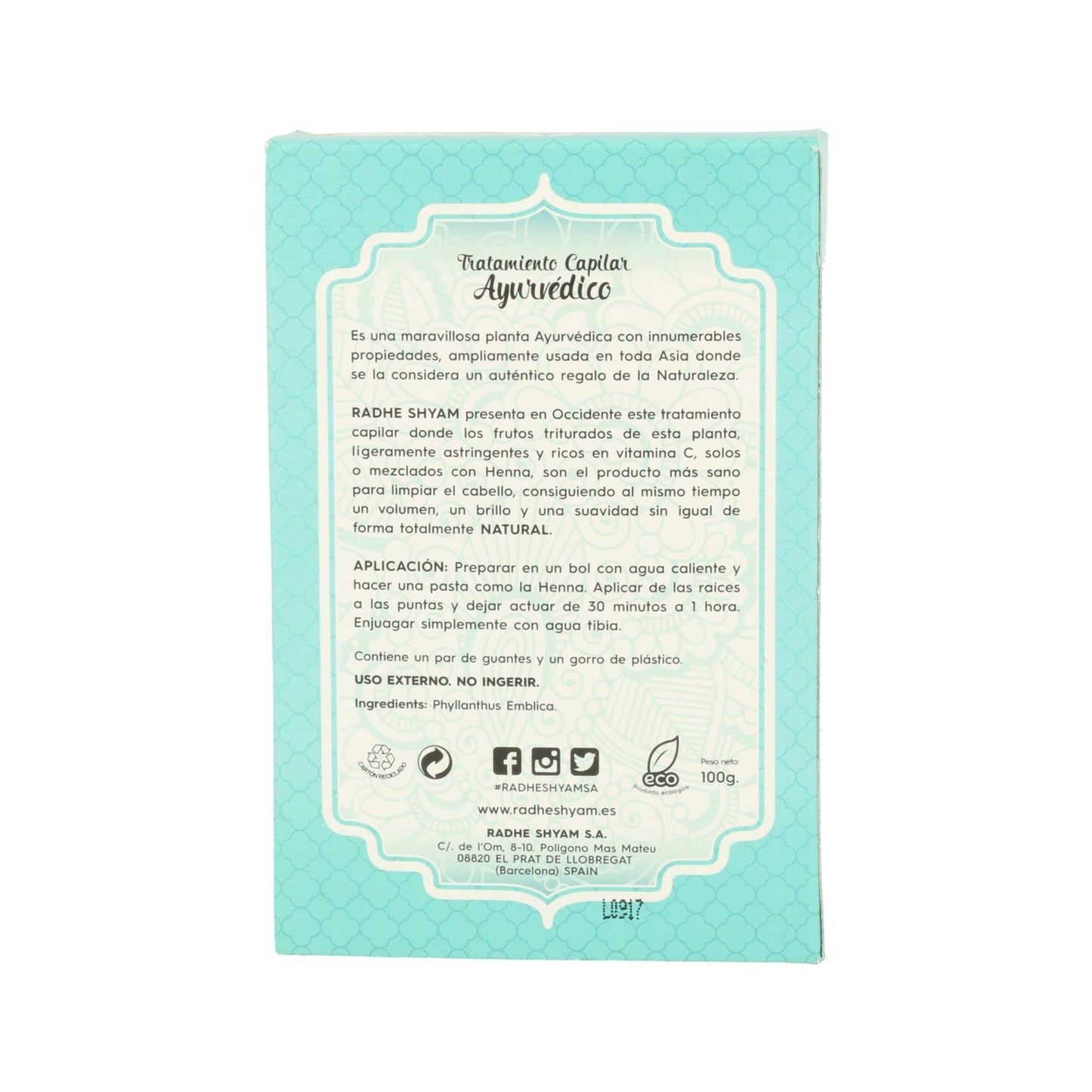 Radhe Shyam Amla Tratamiento Capilar Ayurvédico Eco 100g