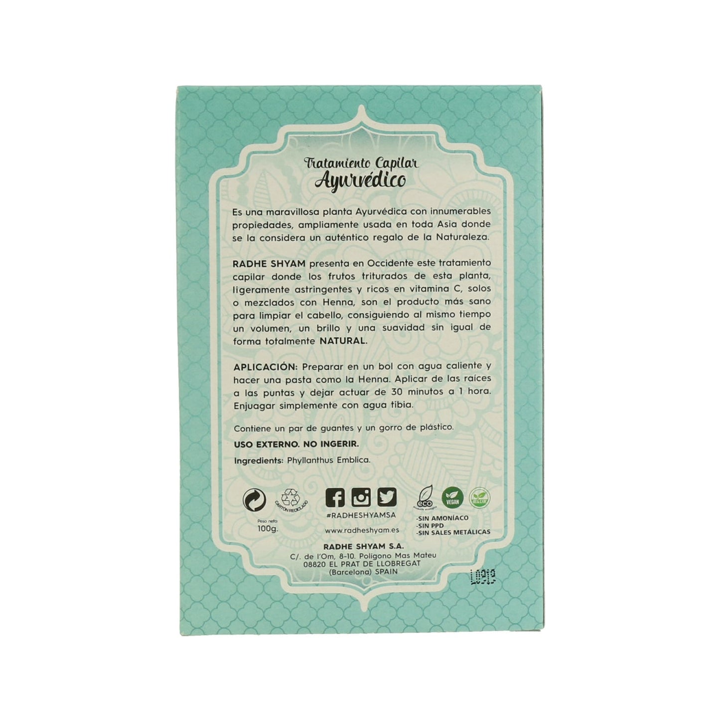 Radhe Shyam Amla Tratamiento Capilar Ayurvédico Eco 100g