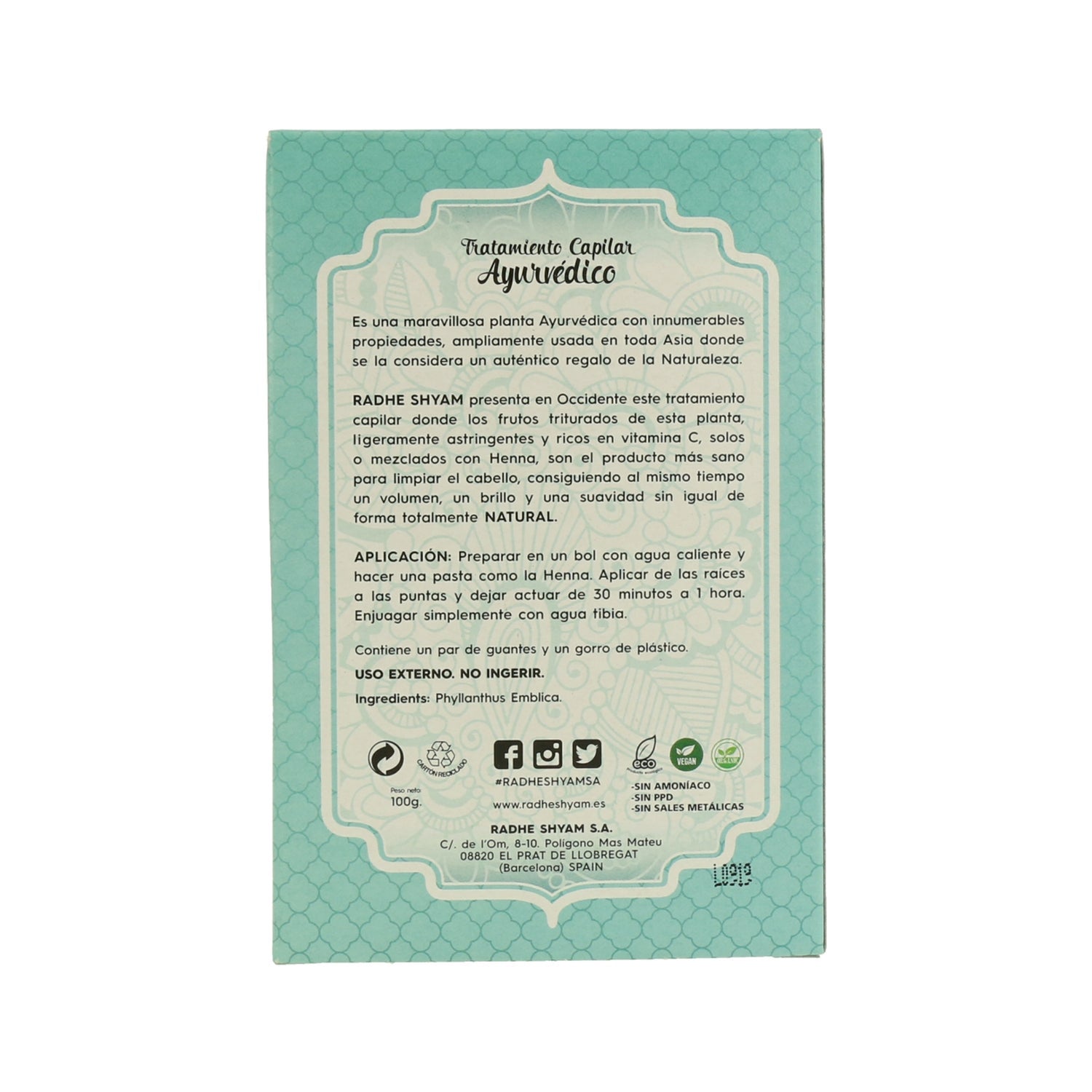 Radhe Shyam Amla Tratamiento Capilar Ayurvédico Eco 100g