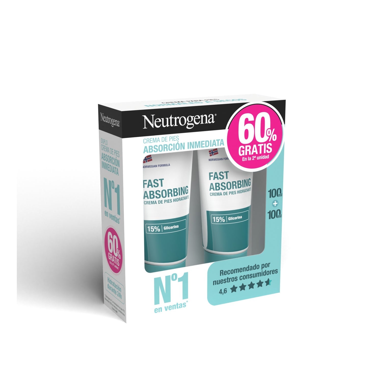 Neutrogena® Crema Pies Absorción Inmediata Textura ligera 2x100ml