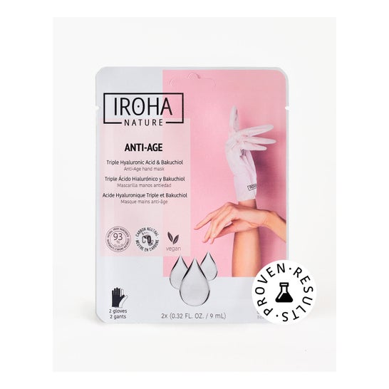 Iroha Nature Guantes Mascarilla Antiedad Triple Ácido Hialurónico con Bakuchiol y Niacinamida 2x9 ml