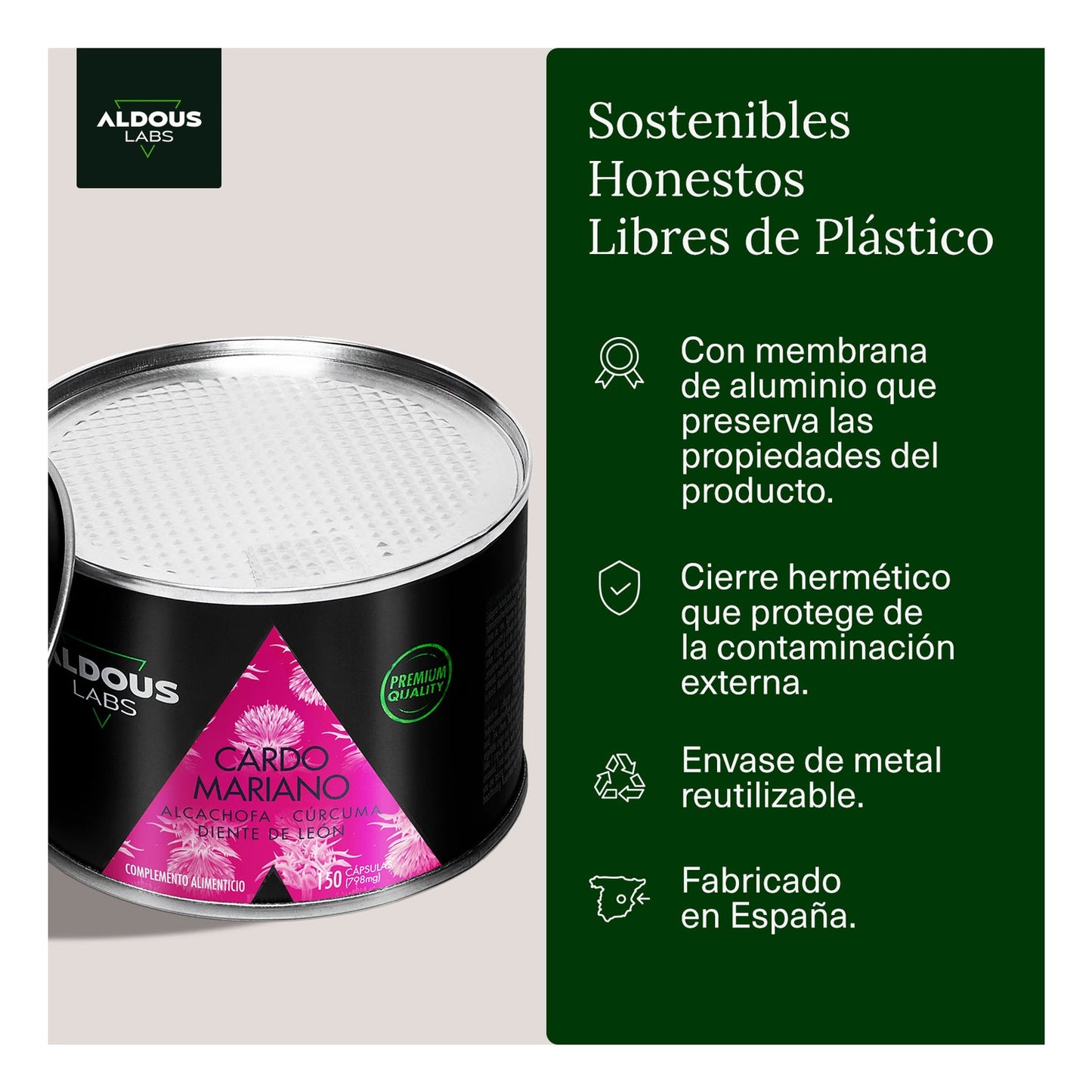 Aldous Labs Cardo Mariano con Alcachofa, Cúrcuma y Diente de León 150caps