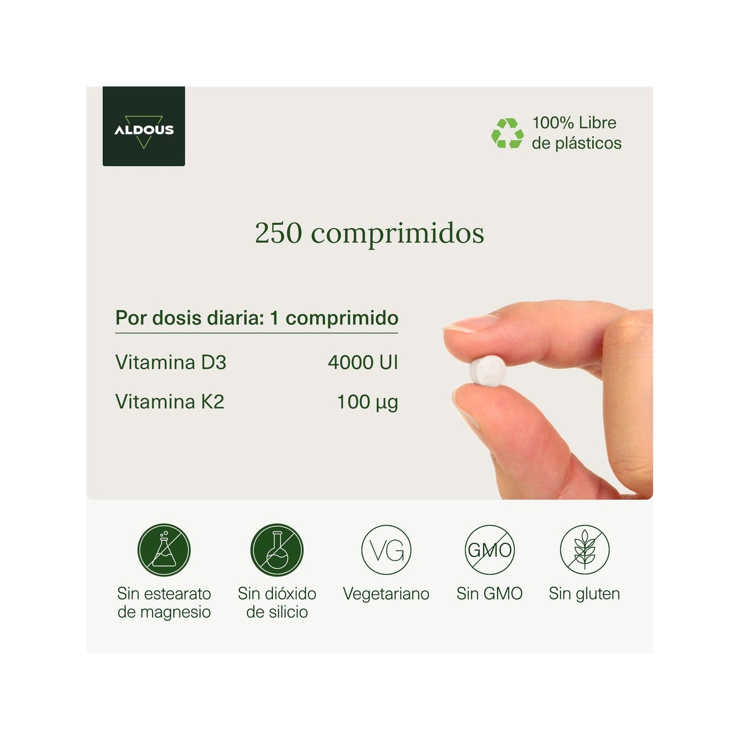 Aldous Bio Vitamina D3 + K2 Aldous 250 Comprimidos