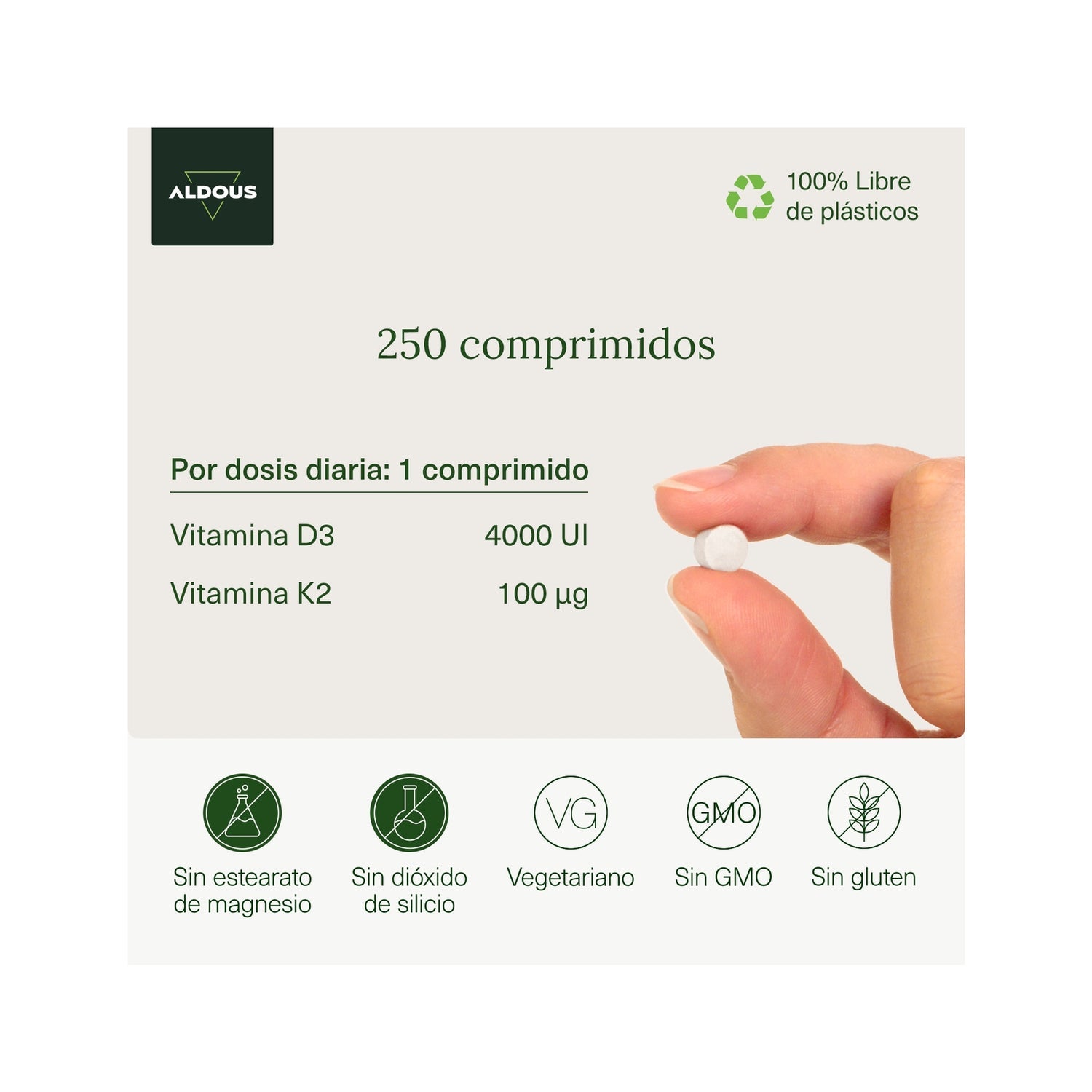 Aldous Bio Vitamina D3 + K2 Aldous 250 Comprimidos
