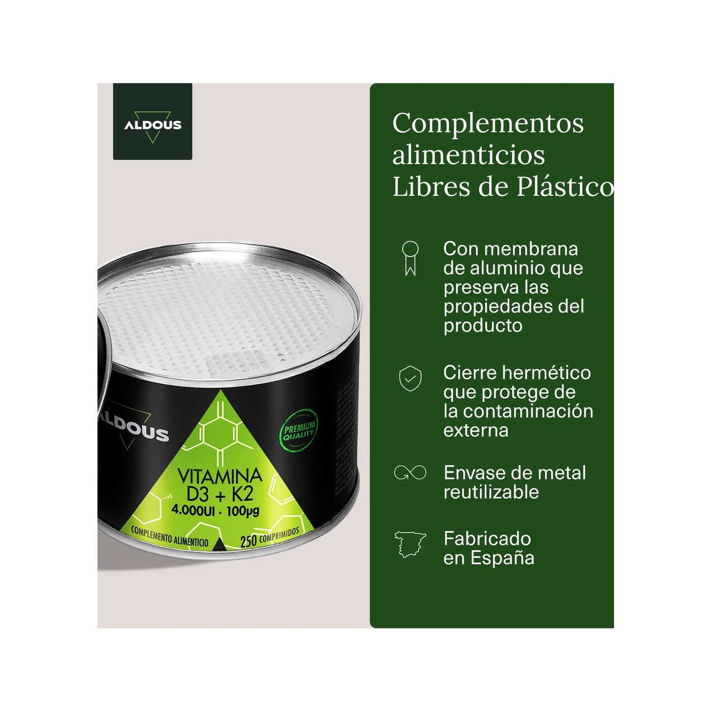 Aldous Bio Vitamina D3 + K2 Aldous 250 Comprimidos