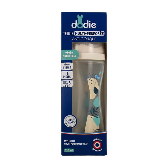 Dodie Biberón Tetina Multiperforada Flujo 3 +6 M Azul 330 ml