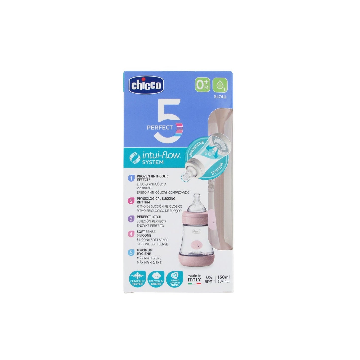 Chicco Perfect 5 Biberón Tetina de Silicona Rosa 0M+ 150ml