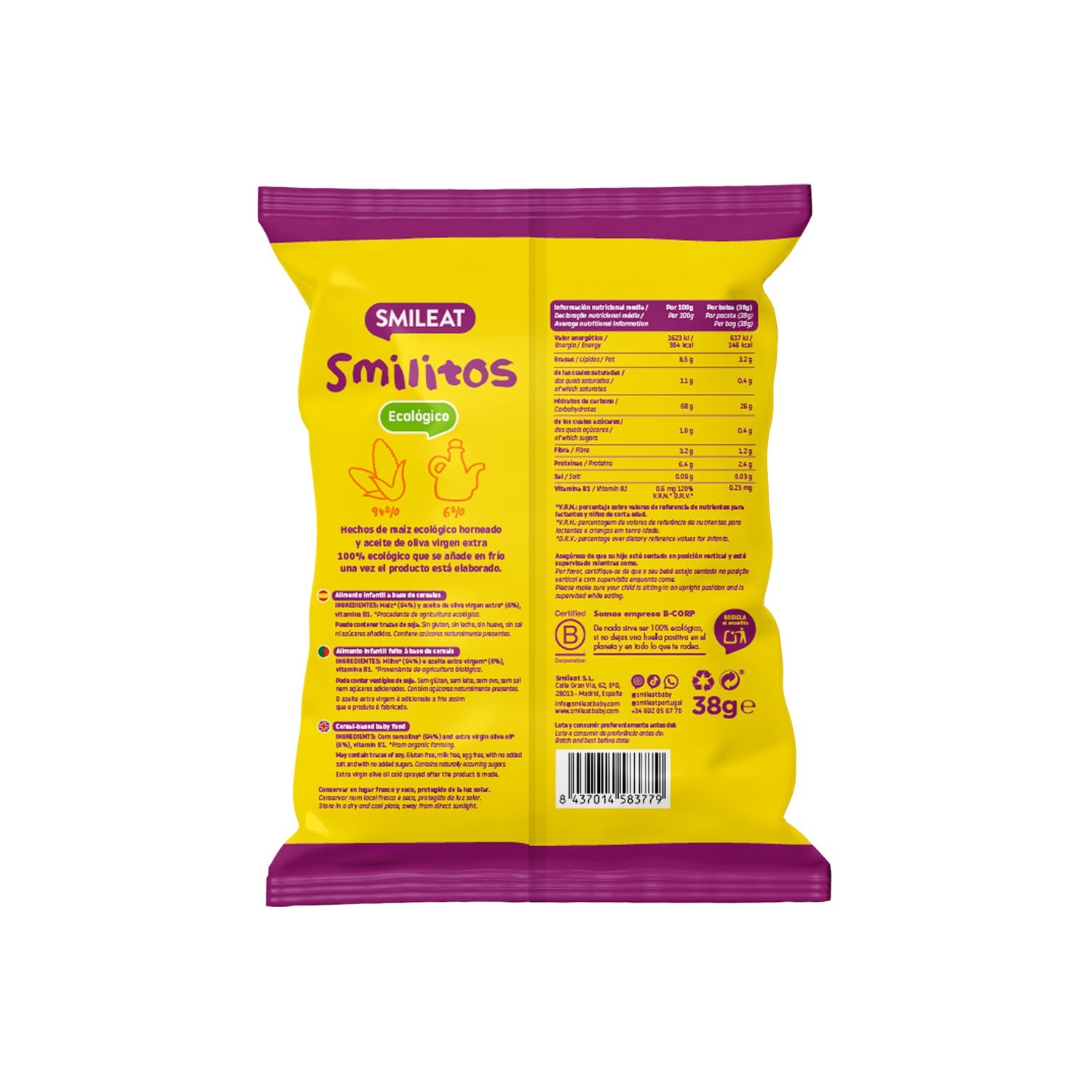Smileat Smilitos Gusanitos Ecológicos de Maíz 38g