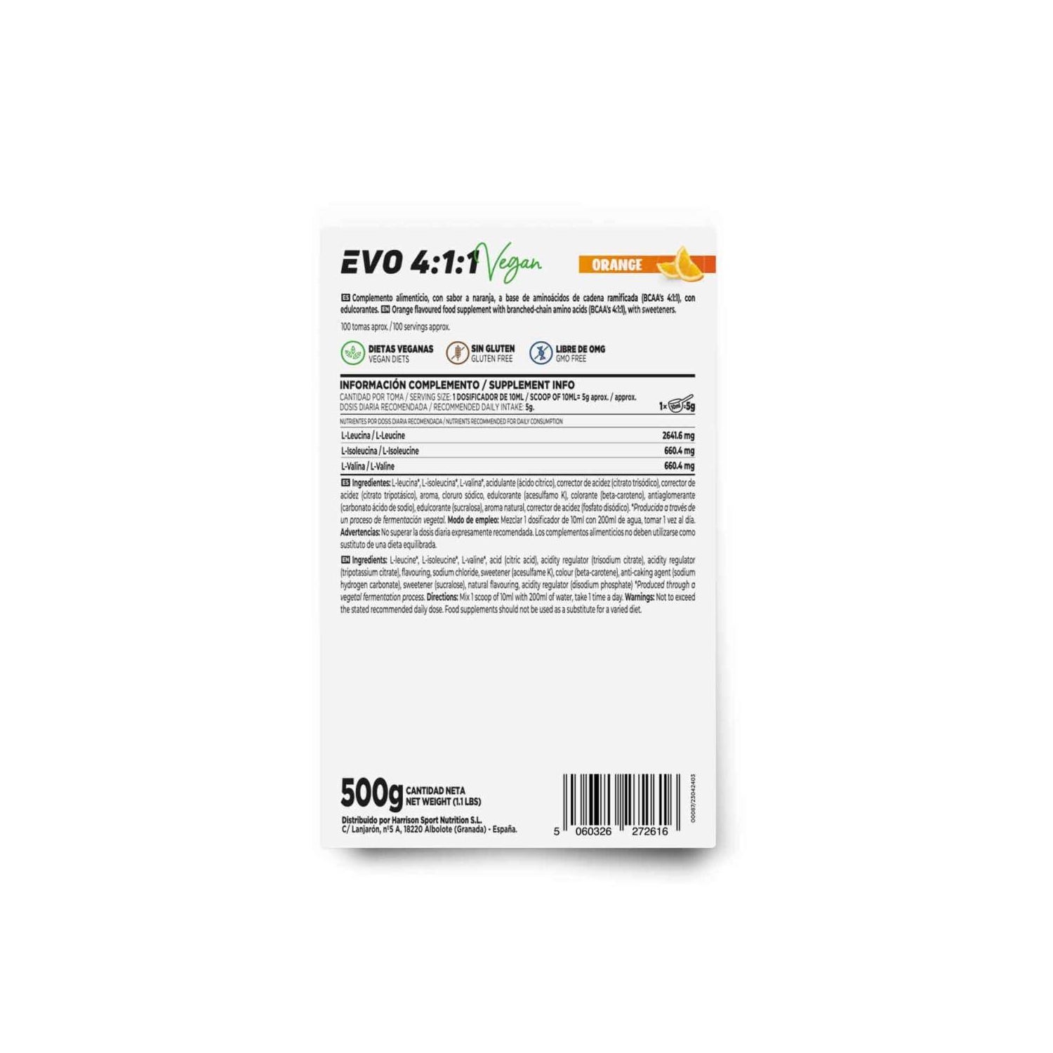 HSN Evo 4:1:1 BCAA's Instantáneos en Polvo Naranja 500g