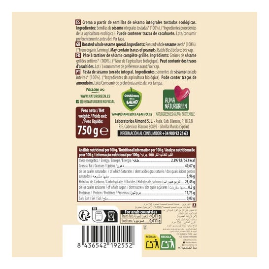 Naturgreen Tahín Ecológico de Sésamo Tostado 800 g