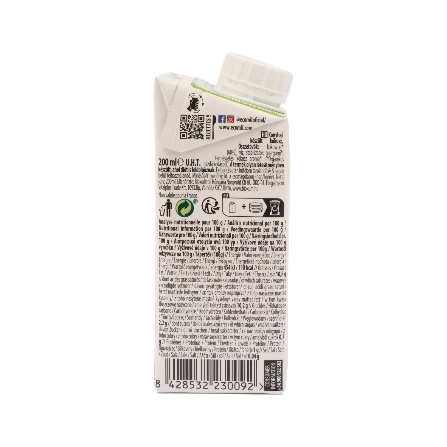Ecomil Crema Ecológica de Coco para Cocinar 200 ml