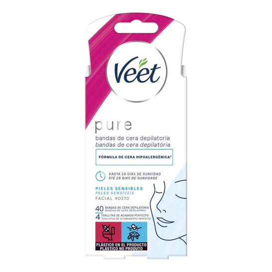 Veet Pure Bandas de Cera Depilatoria Facial Piel Sensible 40 uds