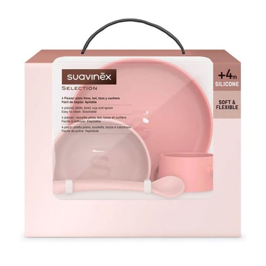Suavinex Vajilla Silicona Soft & Flexible Rosa 4uds