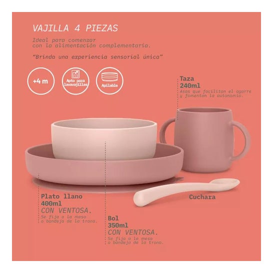 Suavinex Vajilla Silicona Soft & Flexible Rosa 4uds