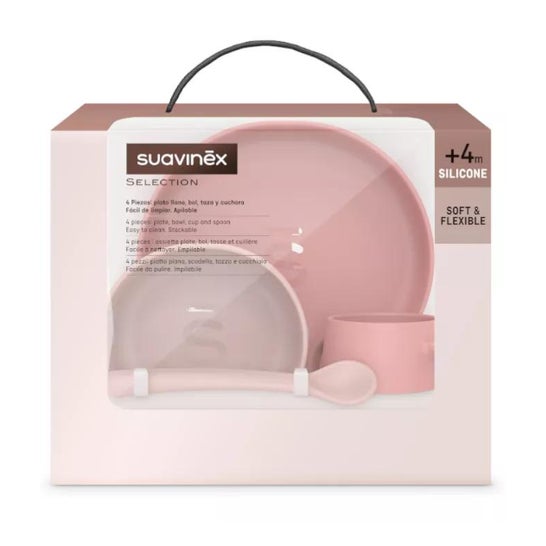 Suavinex Vajilla Silicona Soft & Flexible Rosa 4uds