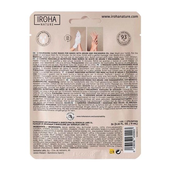Iroha Nature Guantes Mascarilla Nutritivos con Aceite de Argán y Macadamia 20 ml