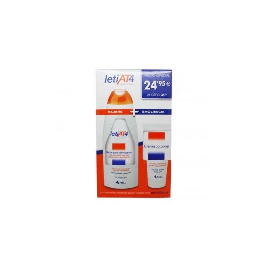 Leti AT4 Piel atópica Pack de Gel de Baño Dermograso de 750ml + Crema Hidratante de 200ml