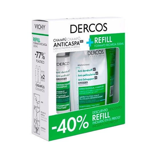 Vichy Dercos Champú Anticaspa Cabello Normal a Graso 390ml + Recarga 390ml