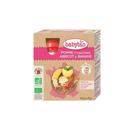 Babybio My Fruits Calabaza de manzana Albaricoque Banana Orgánico 6 meses 4x90g