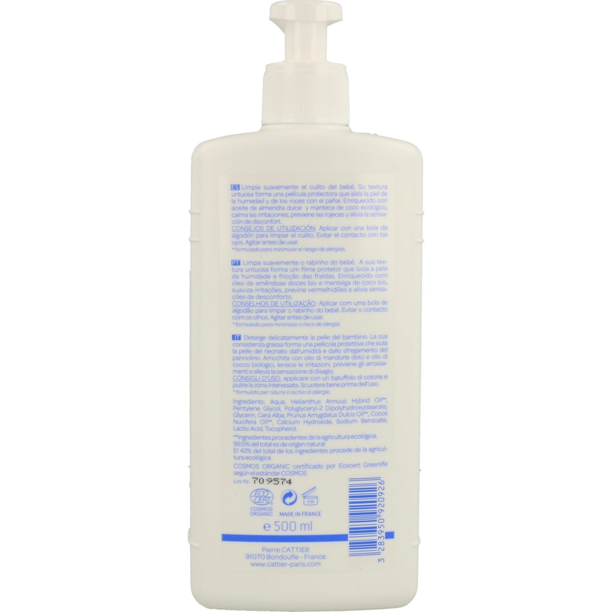 Cattier bb liniment crema de leche linimento para el cambio de pañales 500 ml