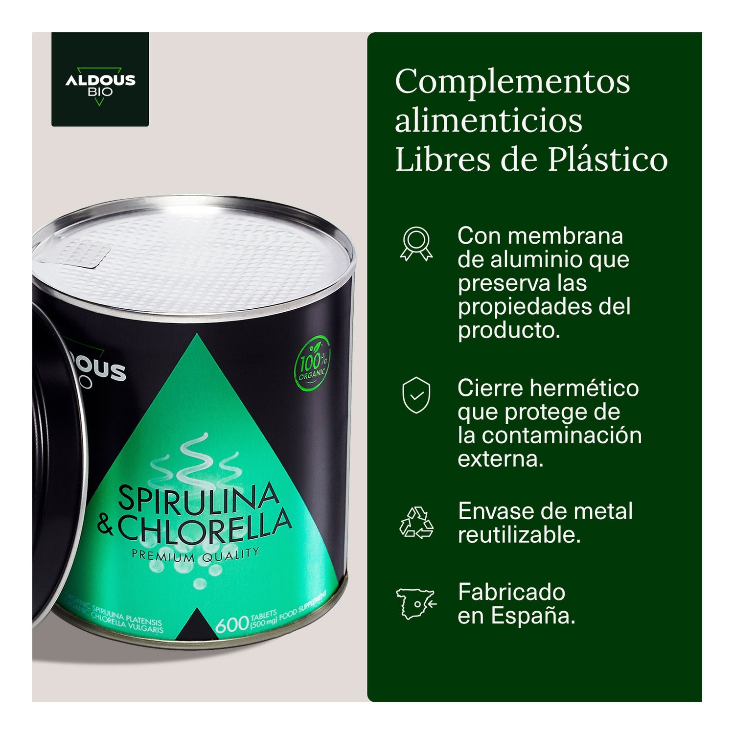Aldous Bio Espirulina y Chlorella 600 comp