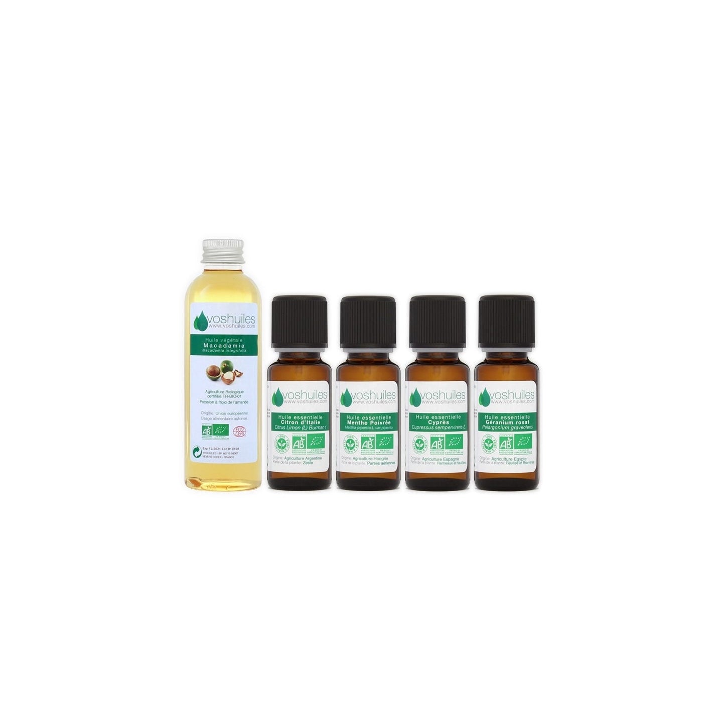Voshuiles Kit Adelgazante Aceite Esencial BIO 4x5 ml + Vegetal BIO 100 ml