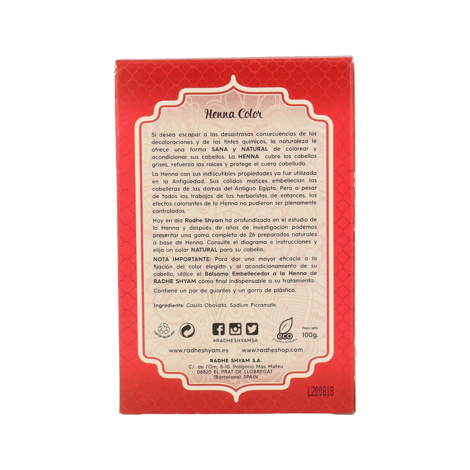 Radhe Shyam Henna Caoba Luminoso Polvo 100g