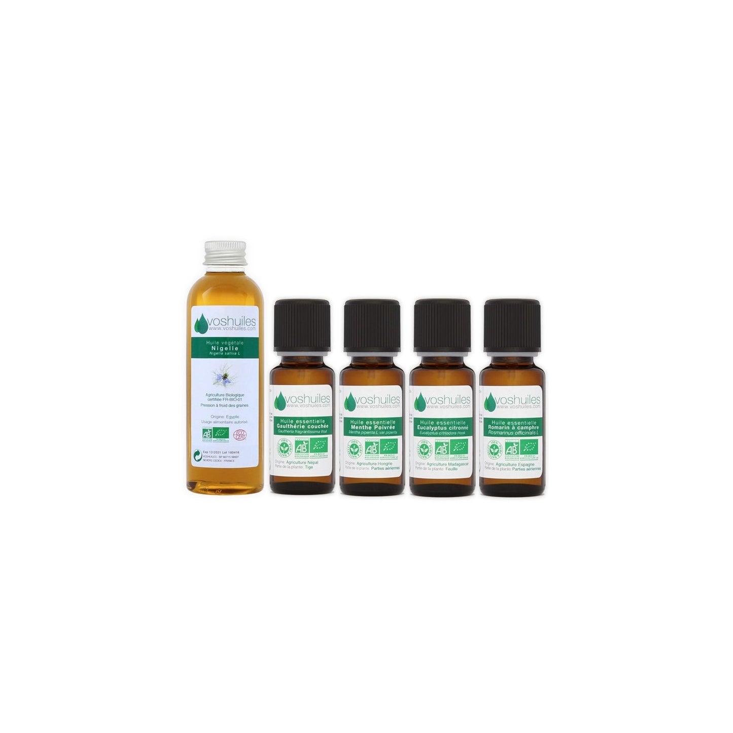 Voshuiles Kit Deporte Aceite Esencial BIO 4x10 ml + Vegetal BIO 50 ml