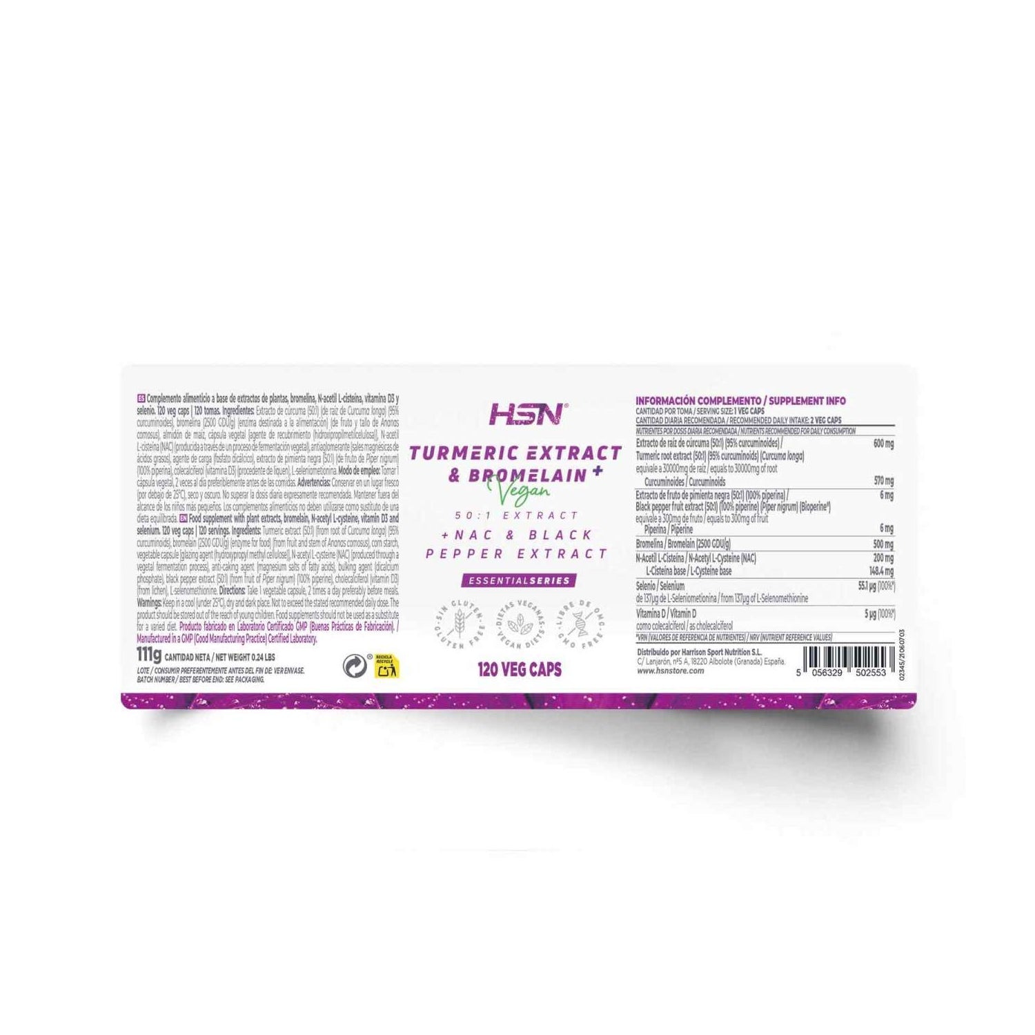 HSN Extracto de Cúrcuma 50:1 y Bromelina Plus 120vcaps