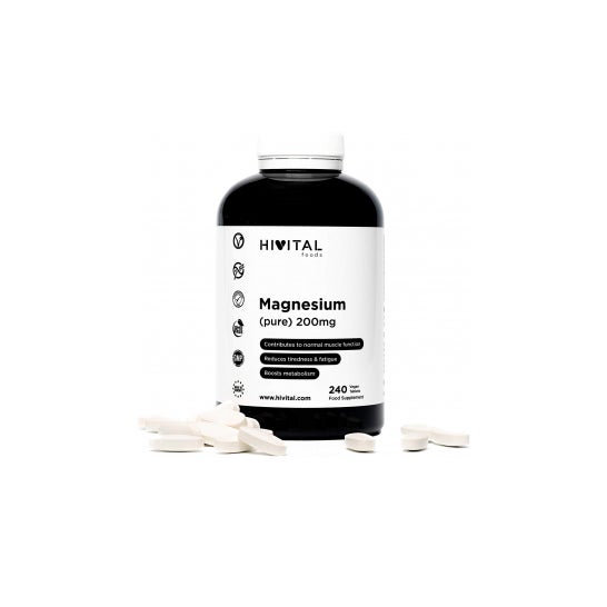 Hivital Foods Magnesio puro 200 mg procedente de Citrato de Magnesio 240 comp (8 meses)