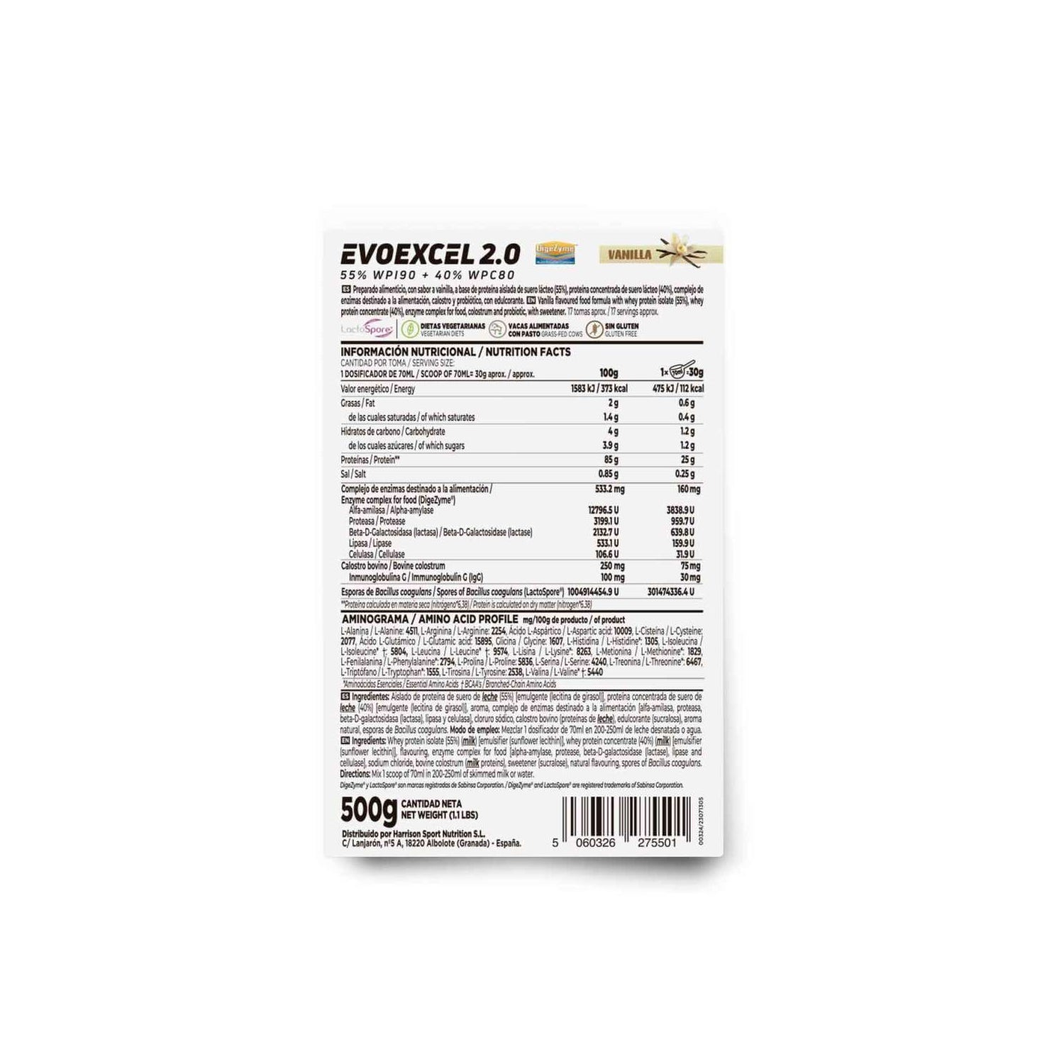 HSN Evoexcel 2.0 Whey Protein Isolate + Concentrate Vainilla 500g