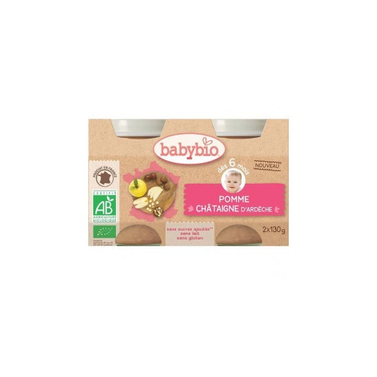 Babybio Ollas Pequeñas a partir de 6 meses de edad Ollas de Manzana y Castaño 2x130 Gramos