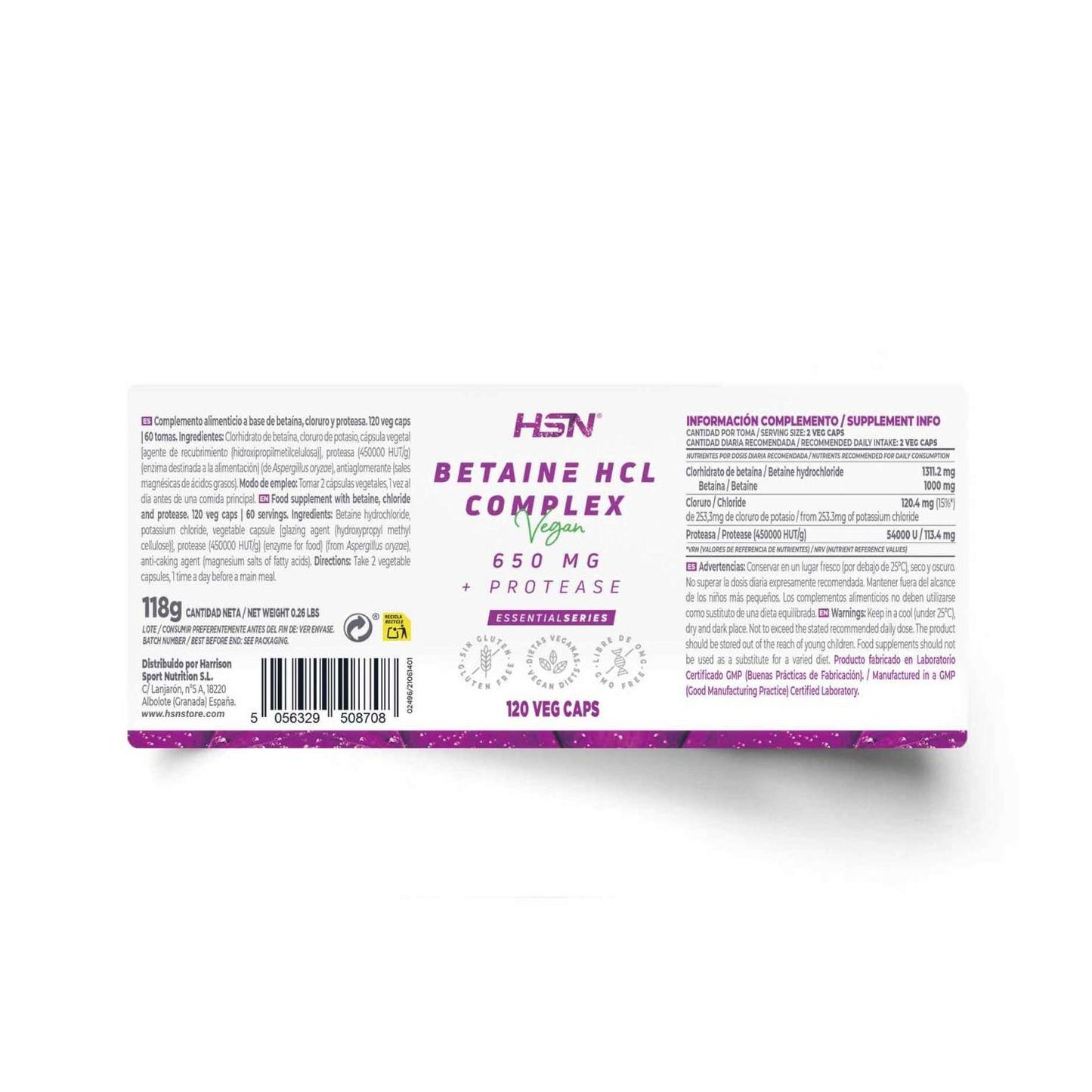 HSN Betaína HCL 650mg Complex 120vcaps