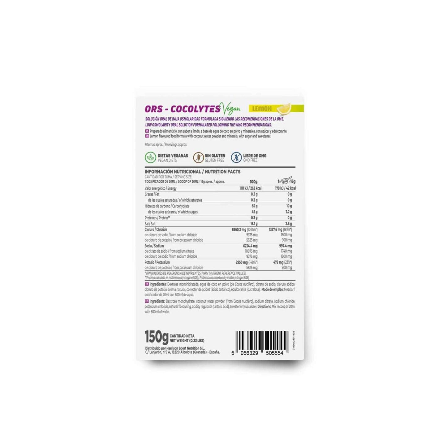 HSN ORS Cocolytes Agua de Coco + Electrolitos en Polvo Limón 150g