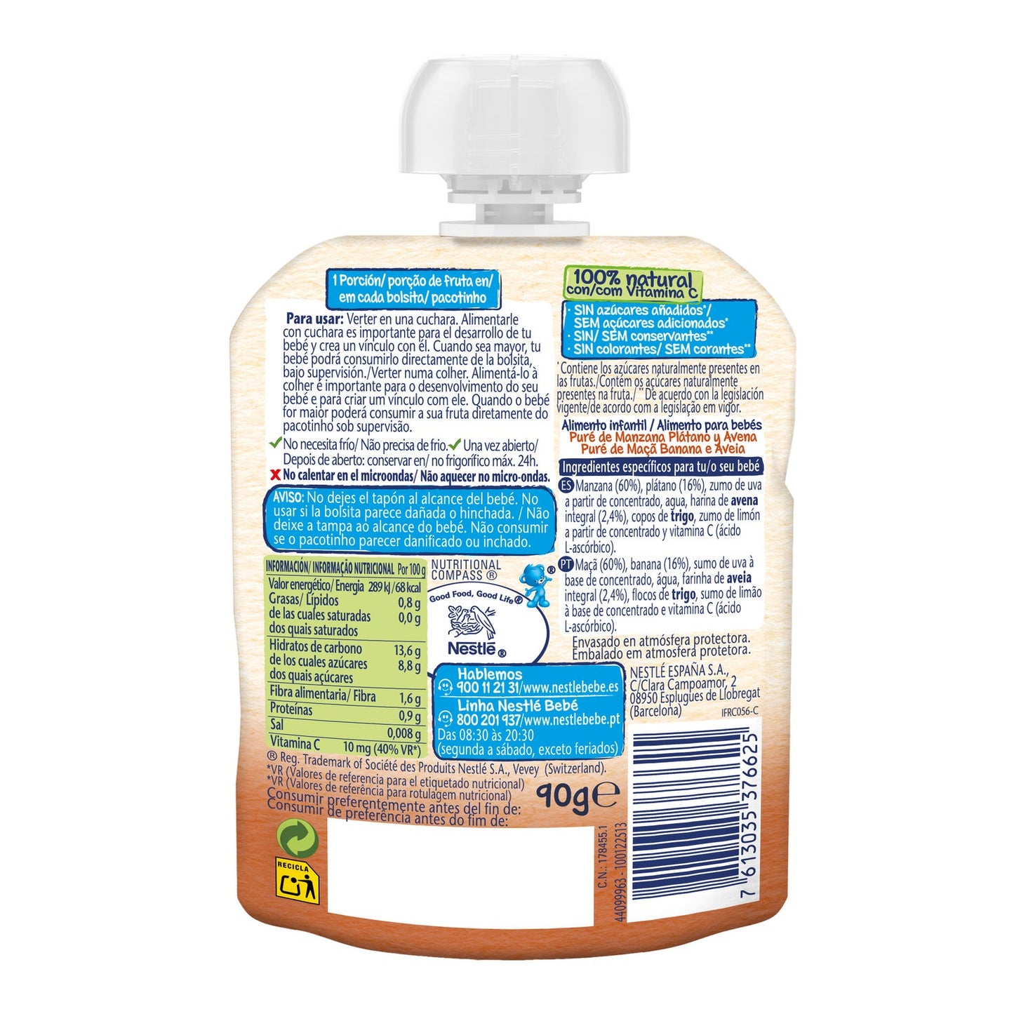 Nestle Naturnes Manzana Plátano y Avena 90gr