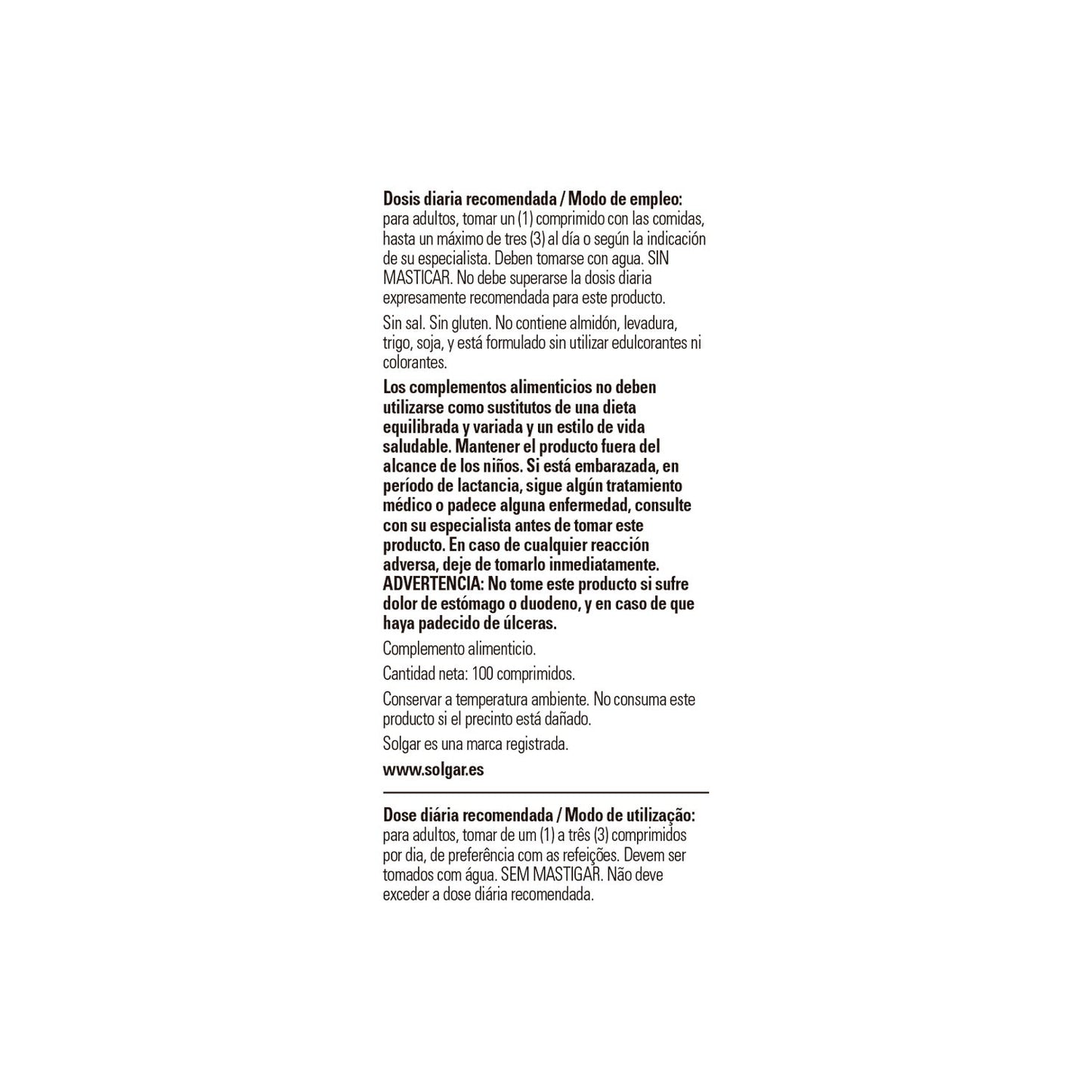 Solgar Betaína Clorhidrato Pepsina 100 comp