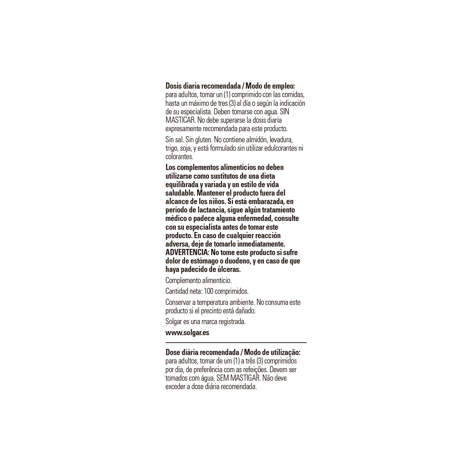 Solgar Betaína Clorhidrato Pepsina 100 comp