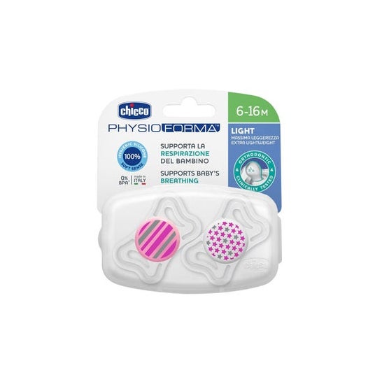 Chicco Chupete Silicona Physio Light Ortodontico Rosa 6-16 M 2 U