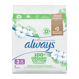 Always Toallitas Protectoras de Algodón Talla 2 Larga 9uds