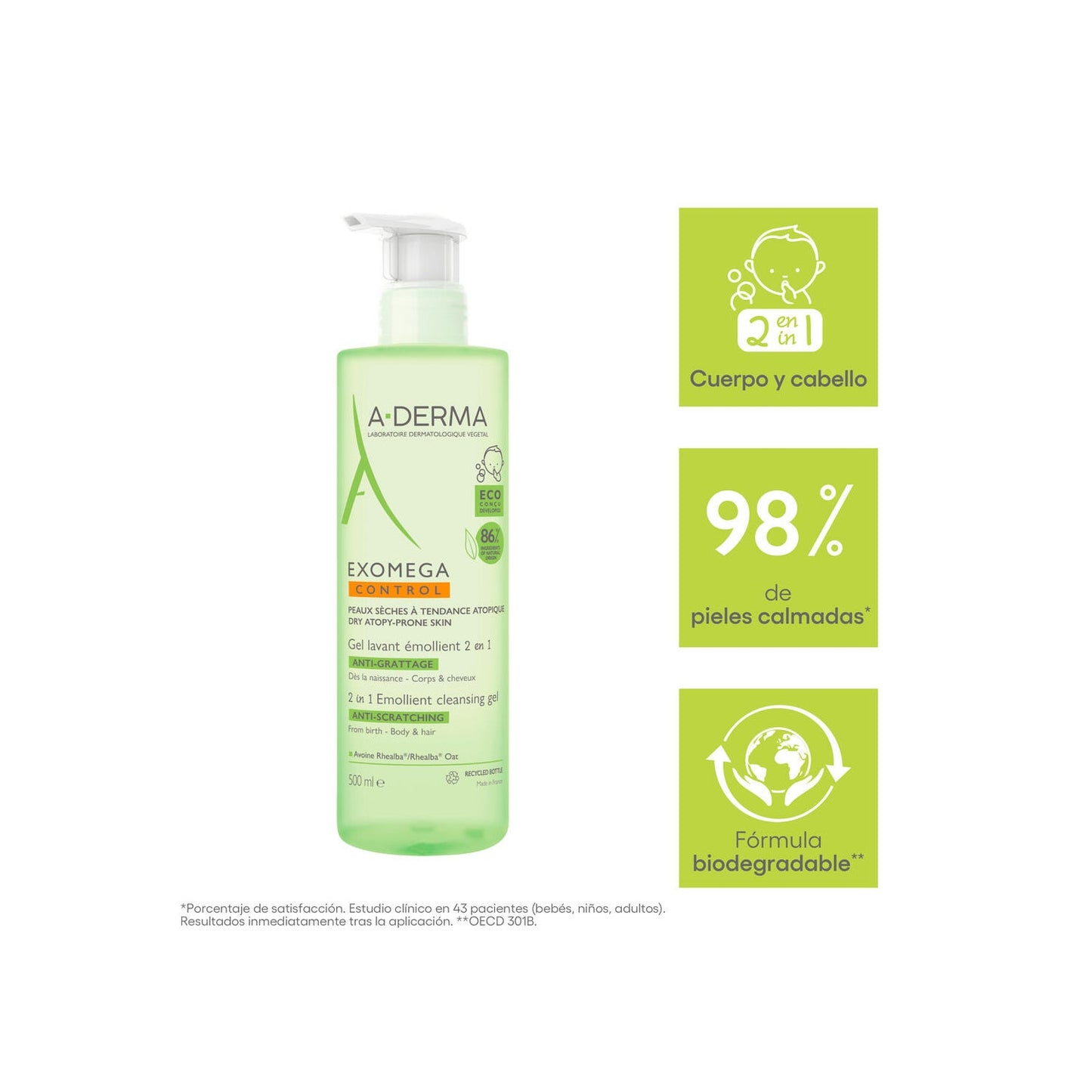 A-Derma Exomega Gel Limpiador Emoliente 2en1 500ml
