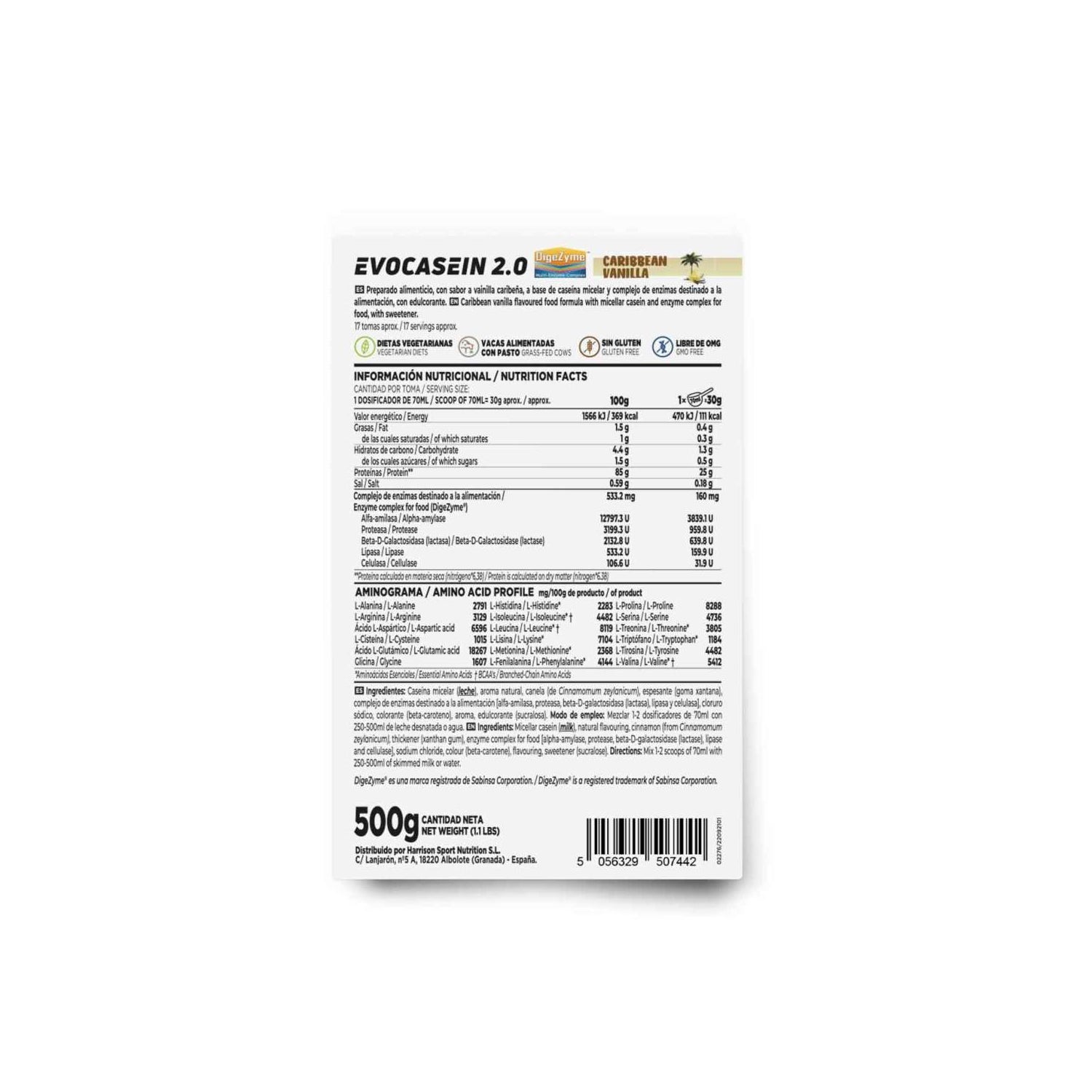 HSN Evocasein 2.0 Caseína Micelar + Digezyme® Vainilla Caribeña 500g