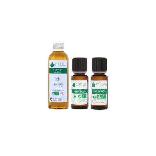 Voshuiles Kit Acné Aceite Esencial BIO 2x10ml + Vegetal BIO 50ml