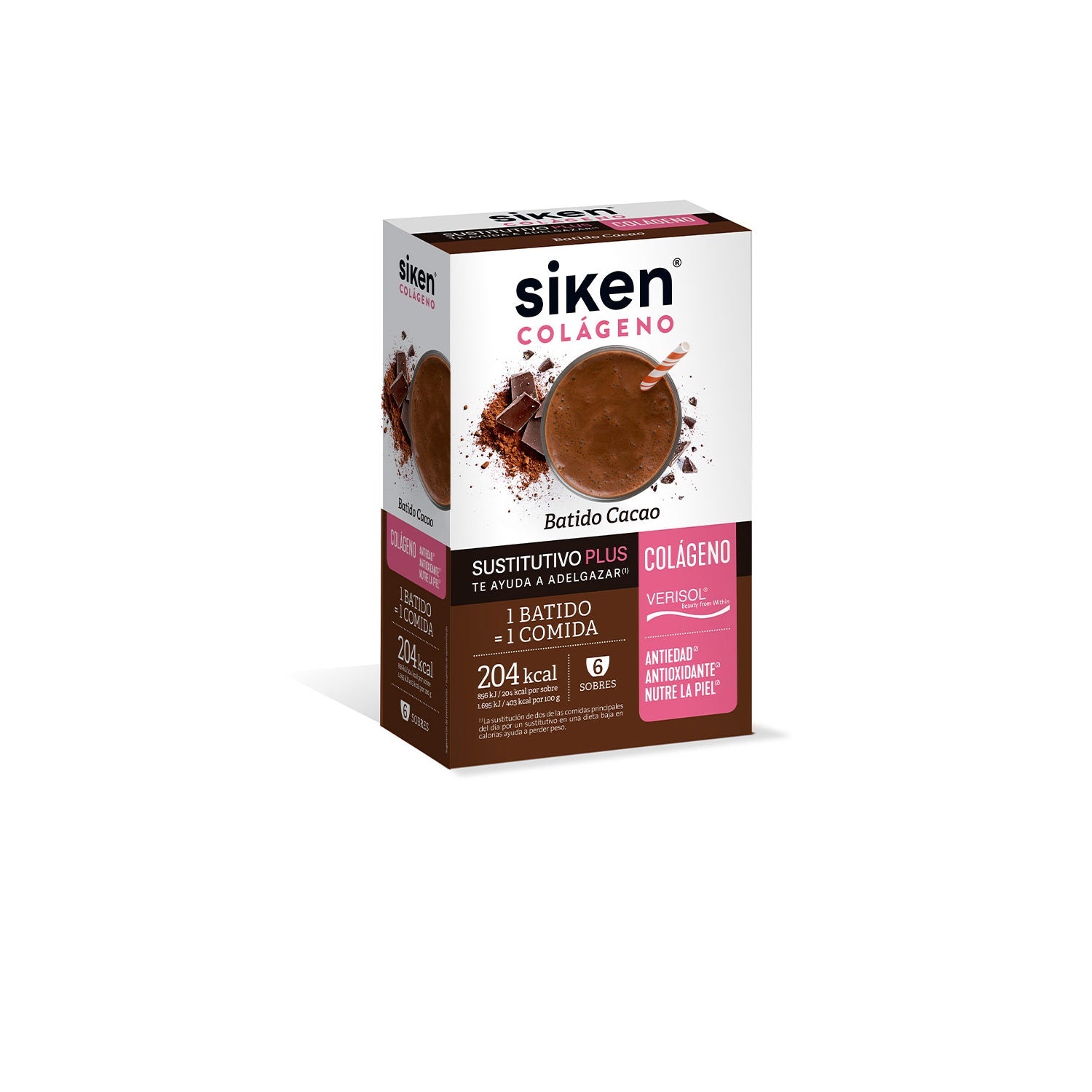 Siken Batido Sustitutivo con Colágeno y Sabor a Cacao 6 Sobres